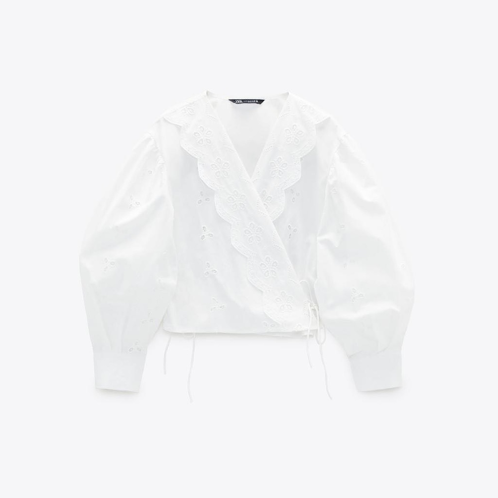 ZARA Openwork Embroidered Poplin Shirt